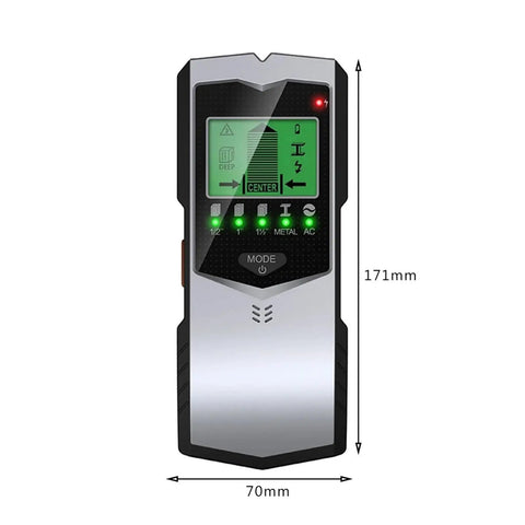Badass 5 In 1 Wall Scanner Stud Finder Metal Detector AC Wire Tracer Cable Locator Depth Gauge front view with screen and buttons.