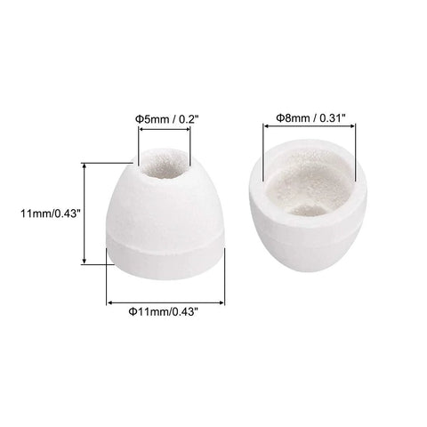 uxcell ceramic electrical insulator beads; two views show tapered bead with 5mm bore and 11mm OD, and hollow 8mm bore bead.