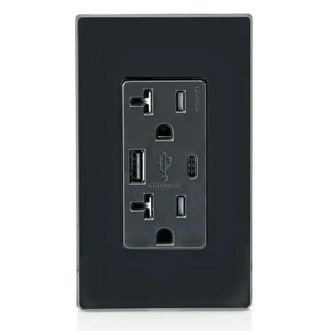 Black Type A And Type C USB In Wall Charger With 20A Tamper Resistant Outlet, Dual USB Ports Deliver 5.1A Total For Fast Charging Of Smartphones And Tablets, Not For Laptops