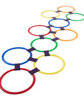 Hopscotch Rings Game Kit With Ten 11 Inch Plastic Rings And Fifteen Connectors for Indoor And Outdoor Fun, multicolored layout on white