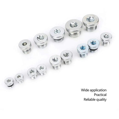 Ultimate FTVOGUE 14 Piece Oil Pan Drain Plug Set With Assorted Hex Socket Sizes Made From Tough Carbon Steel For Garage And Workshop DIY Repairs.