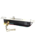 Rock Solid DC12V Electric Drop Bolt Lock With Manual Override Cylinder For Door Access Control showing aluminum steel body and key.