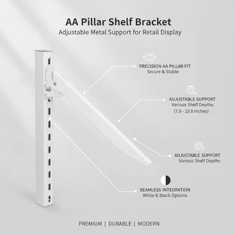 AA pillar shelf bracket showcasing adjustable metal shelf bracket for retail displays modular shelving standard AA pillar slots