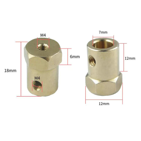 2 Pack 7mm Motor Flexible Coupling Connector Brass Hex Shaft Adapter For Cars And RC Models, 18mm height, 7mm inner diameter