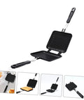 Dual-Sided Electric Mini Griddle And Waffle Maker with non-stick coating and ergonomic handle, ideal for breakfast.