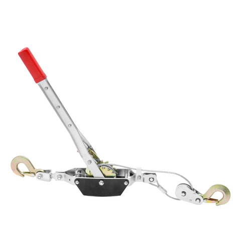 Come Along Winch 2 Ton Pulling Capacity With 12 Feet Steel Cable Dual Gear Beefy Built Ratchet Power Puller Tool With Two Hooks For Automotive Hoist And Vehicle Rescue, red handle