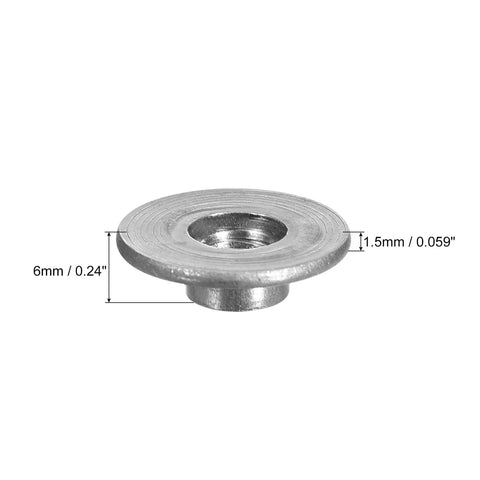 Dead Nuts Quality 12 Pack M6 Carbon Steel Tee Nuts showing round base with 6mm diameter and 1.5mm height, ideal for welding.