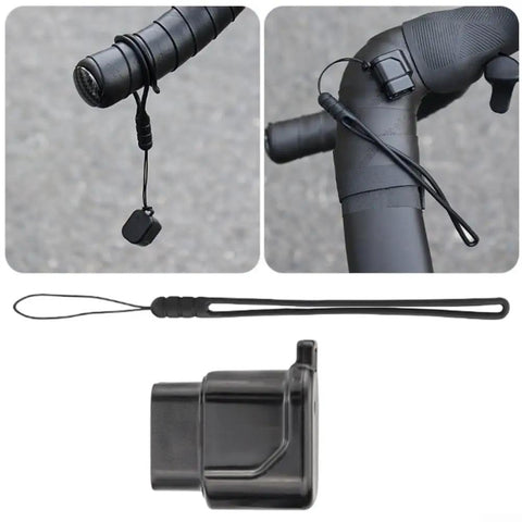USB C Charging Adapter For Di2 Electronic Derailleurs Dope Charger For 12 Speed Shifting with black lanyard shown on bike.