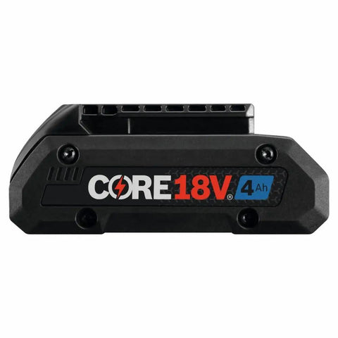 Side view of 18V CORE18V Lithium Ion 4Ah Advanced Power Battery showing branding and compact design