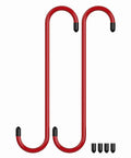 Hella Tough Brake Caliper Hooks With Thick Rubber Pads For Straightforward Disc Service And Pro Level Suspension Overhauls Set Of Two Bright Red Clamps, showcasing two bright red hooks with rubber tips.