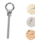 Stainless Steel Threaded Eyebolts M10x100mm Set of 2 Heavy Duty Lifting Eye Lug Bolts with Rings on white and wood background