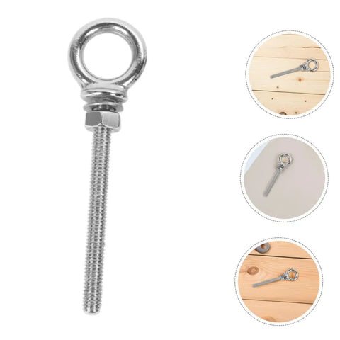 Stainless Steel Threaded Eyebolts M10x100mm Set of 2 Heavy Duty Lifting Eye Lug Bolts with Rings on white and wood background