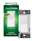 Sleek White Companion Dimmer Switch Designed For No Sweat Multi Location Wiring And Flawless Pairing With Sunnata Pro LED Plus Controllers Chill Smooth Dimming Easy Retrofit Fix, in box with detailed back panel.