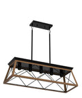 Farmhouse Five-Light Linear Pendant Chandelier For Dining Room And Kitchen Island - Rustic Rectangular Metal Ceiling Light With Adjustable Height, Solid Steel Construction, side view