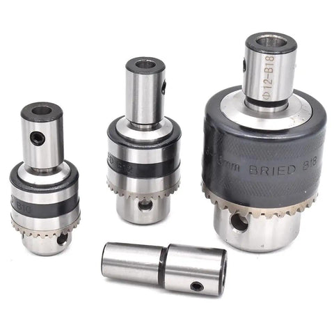 Light Duty Drill Chuck Set With Arbor Adapter For B10 B12 B16 B18, flexible chuck kit displayed with various sizes.