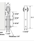 Technical diagram of Double Barn Door 64 By 96 Inches Built Tough With Quadro 4588 White Silk And Black Glass rail hanger dimensions