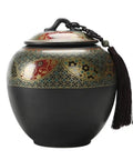 Super Sleek Large Ceramic Tea Canister With Airtight Lid For Loose Tea Leaves Coffee Beans And Candy Kitchen Food Storage Jar in decorative design.