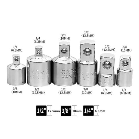 Top Tier Heavy Duty 6 Piece Socket Reducer Adapter Kit With High Strength Steel For Impact Wrenches And Ratchets Sliver Finish Drive Tools, 1/4 to 1/2 adapters