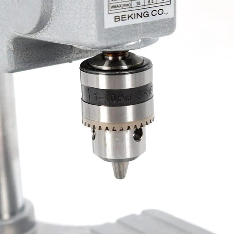 Hella Solid 340W Benchtop Drill Press With Three Speed Settings And Adjustable 1 To 10Mm Chuck, close-up of 1-10mm chuck for precise drilling.
