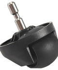 Front wheel assembly for Cecotec Conga vacuum cleaners; close-up view, black plastic housing with metal axle.
