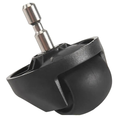 Front wheel assembly for Cecotec Conga vacuum cleaners; close-up view, black plastic housing with metal axle.