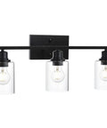 Three Light Matte Black Bathroom Vanity Light With Clear Glass Shades Anti Rust Modern Wall Lamp E26 Socket 23 Inch Fixture