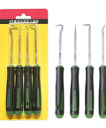 Automotive pick and hook set, 4 pieces, with green and black handles in yellow blister-pack