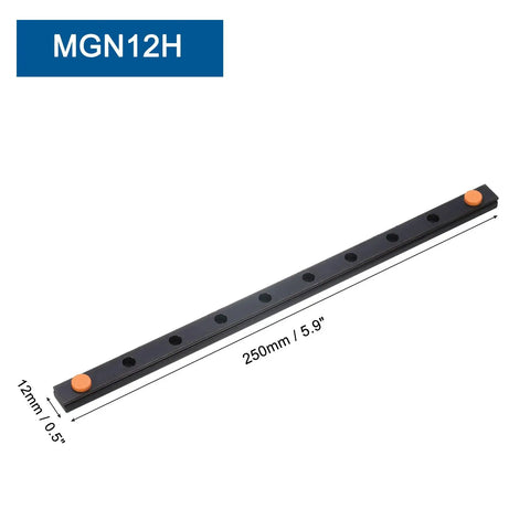 MGN12 250mm Bearing Steel Linear Guide Rail For DIY 3D Printers And CNC Machines With MGN12H Carriage Block, top view.
