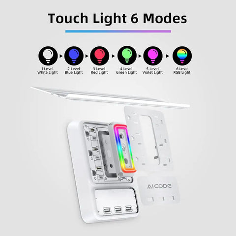 Wall Outlet Shelf With Night Light And 6 AC Outlets, 3 USB Ports, Surge Protector, 9-In-1 Power Hub in white, detachable cover