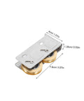 Get Your Track Setup Running Like Butter With These Heavy Duty Sliding Door And Window Pulleys Crafted From Premium Stainless Steel And Fitted With Dual Copper Wheels For Effortless Everyday Glide, showing silver pulley with two copper wheels.