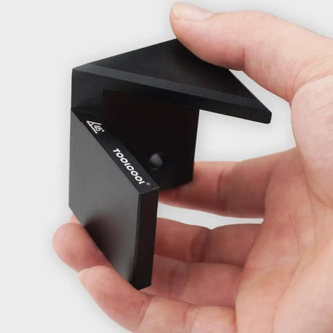 Hand holding Center Finder Tool for Woodworking, 45 Degree Centering Marker and Center Line Scriber, Aluminum Alloy Black Edition