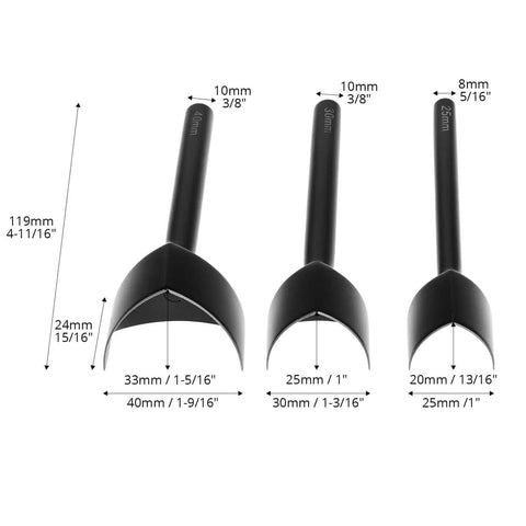 Leather Corner Punch Set With V Shaped Punches In 0.98 In, 1.18 In And 1.57 In For Belts And Wallets, shown in three sizes.