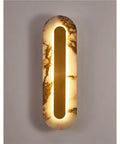 Modern Minimalist Long Marble Wall Sconce Nordic Alabaster Wall Mount Light Fixture Interior hardwired, oval shape with soft warm lighting.