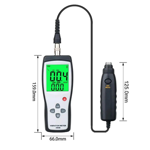 Portable LCD Vibration Analyzer And Vibrometer Meter With Large Clear Screen, On The Go Vibration Severity Tester For Acceleration, Velocity, And Displacement Readouts, 0.1 To 199.9 Meters Per Second Easy Read Measurement Tool, black handheld unit
