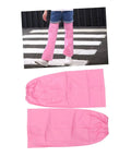 Top Shelf Waterproof Leg Warmers For Kids And Teens Fly Gaiters To Keep Pants Dry Trail Ready Dust Blocker For Outdoor Adventures Cleanroom Use With Snug Elastic Bands shown in pink on child's legs walking.