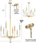 8 Light Modern Chandelier In Gold Finish Farmhouse Candle Style Hanging Light Fixture For Living Room And Dining Room, 26 Inch Diameter, Sleek Metal Frame With Mid Century Vibe, Elevates Any Space