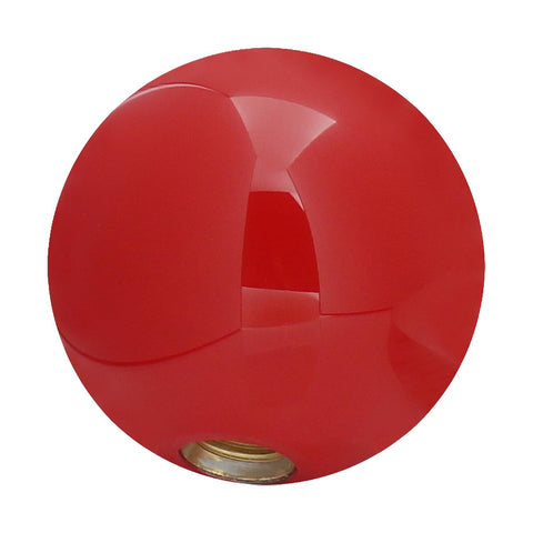 Red billiard style shift knob for cars trucks and SUVs, round ball gear shifter knob, shown close-up, resin material.