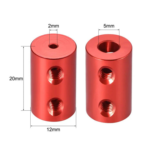 2mm To 5mm Bore Rigid Coupling With Set Screw For Stepper Motors, 12mm Outer Diameter Aluminum Shaft Coupler, L20XD12 Red