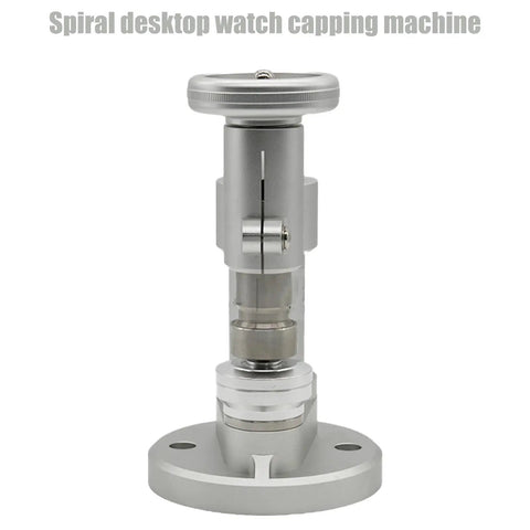 Front view of Tabletop Watch Case Press for Quick Battery Replacement, Aluminum Silver Tool for watchmakers and jewelry stores