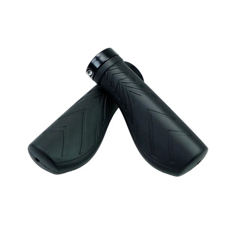 Ergonomic Bike Handlebar Grips G 124BL Lock On Aluminum Alloy Lock Ring with soft rubber, shown at an angle with textured surface.