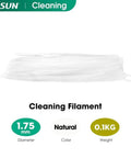 Cleaning Filament 1.75mm For 3D Printers, 100g Spool, natural color shown with diameter and weight details.