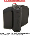 Workhorse Heavy Duty Gate Hinges With No Sweat Tension Adjustment For Pool Safety And High Traffic Fences Smooth Self Closing Operation Sleek black hinge with easy installation features.