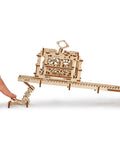 Tram With Rails 3D Puzzle Kit, Self Propelled Mechanical Wooden Model For Adults And Kids, Hands On Learning Mechanics, Build It, And Watch This Tiny Vehicle Cruise Rails, wooden tram on rail with hand lever
