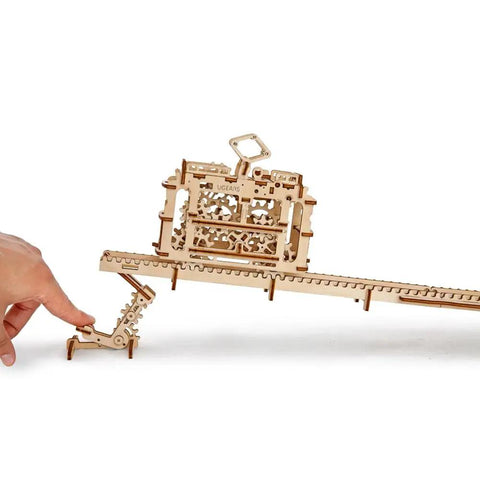 Tram With Rails 3D Puzzle Kit, Self Propelled Mechanical Wooden Model For Adults And Kids, Hands On Learning Mechanics, Build It, And Watch This Tiny Vehicle Cruise Rails, wooden tram on rail with hand lever