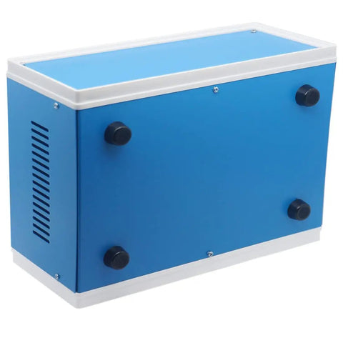 Rear view of Blue Metal Electronics Enclosure Project Case For DIY Builds Junction Box With Four Mounting Feet 12.6 X 10.6 X 4.7 Inches