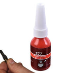 Red Thread Locker Gel For All Fasteners And Nuts, Ultra Strong Anaerobic Adhesive That Prevents Loosening From Vibration, Stops Rust, 10ml bottle shown with bolt