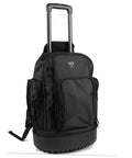 Heavy Duty Wheeled Tool Backpack With Rollable Handle Pro Grade Electrician Organizer 9-Compartment Main Front And Exterior Pockets