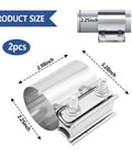Stainless Steel Lap Joint Band Clamp 2.25 Inch Exhaust Clamp Set shown with dimensions and details