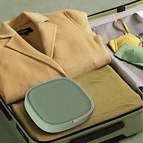 Pretty Slick Portable Mini Washing Machine Compact Folding Washer For Socks Underwear And Baby Clothes Super Lightweight Travel Laundry Gadget shown in a suitcase with folded clothes.