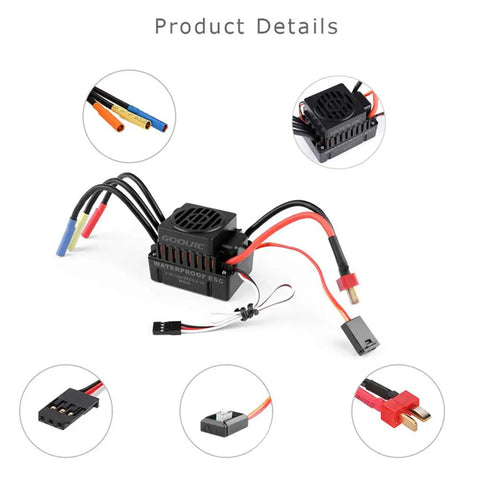 Waterproof 3650 3900KV Brushless Motor With 60A ESC Combo Set for RC Cars, showing wires, connectors, and ESC components